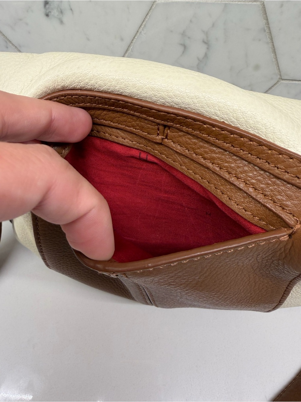 Hammitt Cream and Brown Leather Foldover Crossbody - Picture 7 of 16